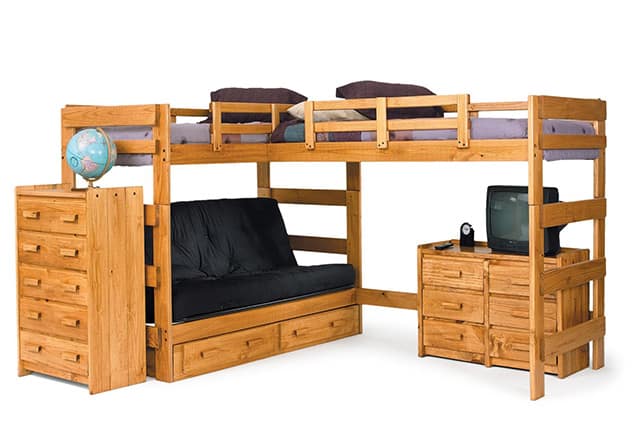 bunk bed with storage on top
