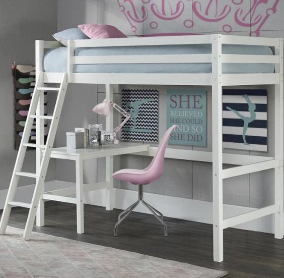 bunk bed with a desk on the bottom