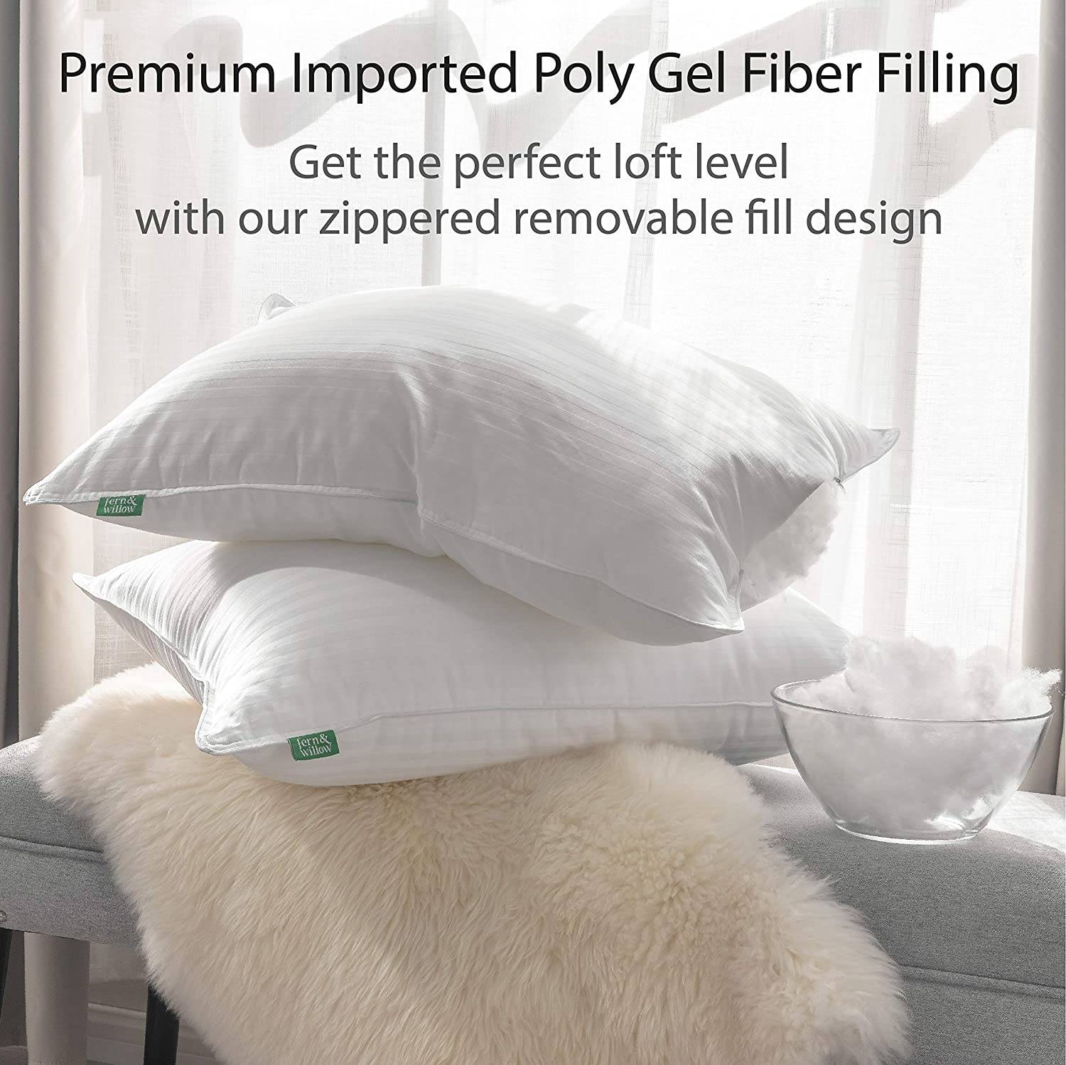 Fern and Willow Queen Size Cooling Gel Pillows, Set of 2 for All Sleepers